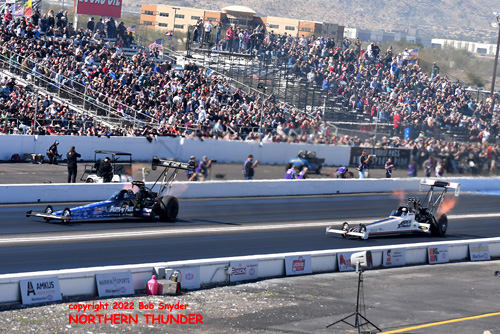 Jim Maroney (near lane) vs Clay Millican 
(far lane) - TF